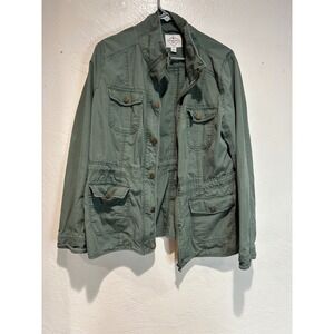 St Johns Bay Womens Utility Field Jacket Olive Green Cotton Zip Snap Large